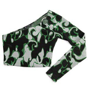 ZARA Women's One Shoulder Crop Top Size Medium Green Black White Knit